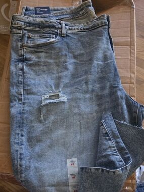 Old Navy Light Wash Straight Leg Jeans with Distress